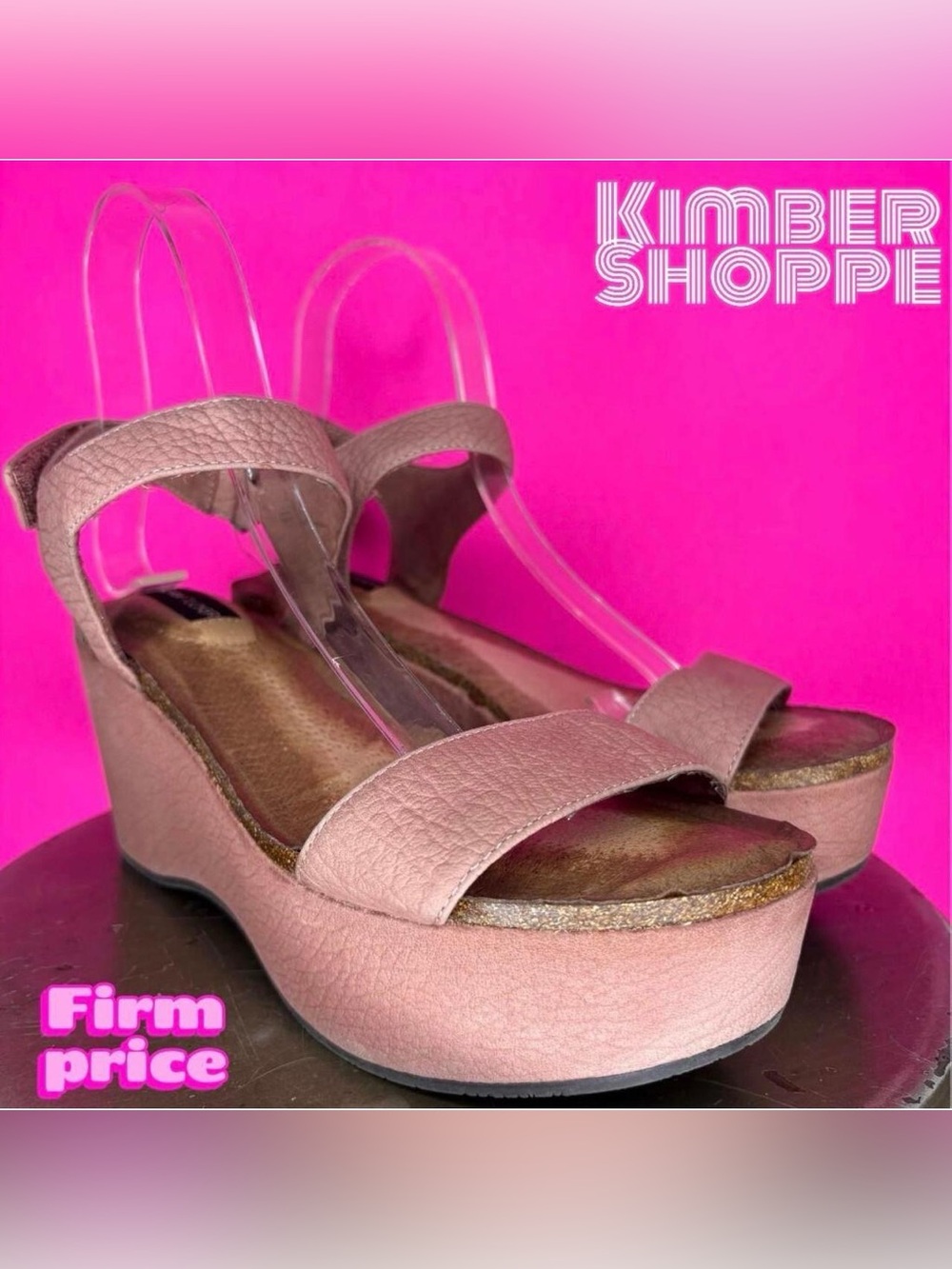 Adam Tucker Blush Pink Leather Platform Wedge Sandal US 8.5 UK 6 EU 39